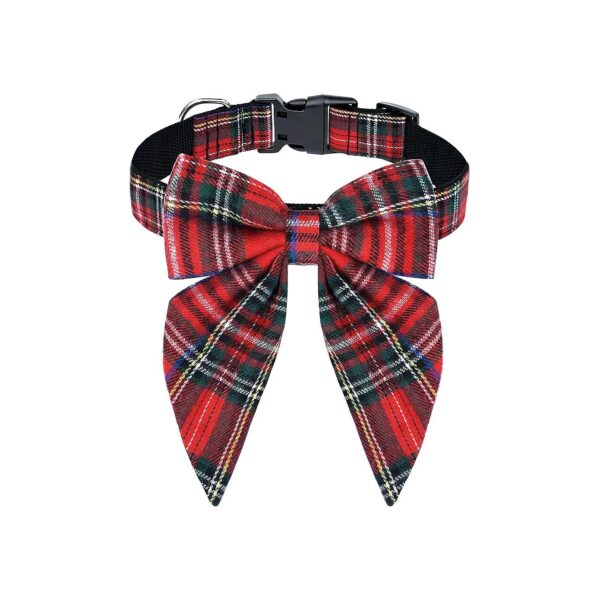 Classic Red PlaidChristmas Dog Collar with Bowtie Adjustable for Small Medium Large Dogs