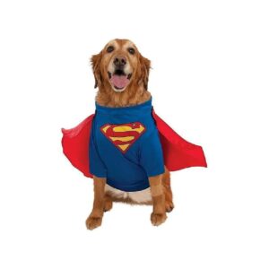 Classic Superman Pet Dog and Cat Costume with Red Cape and Adjustable Arms