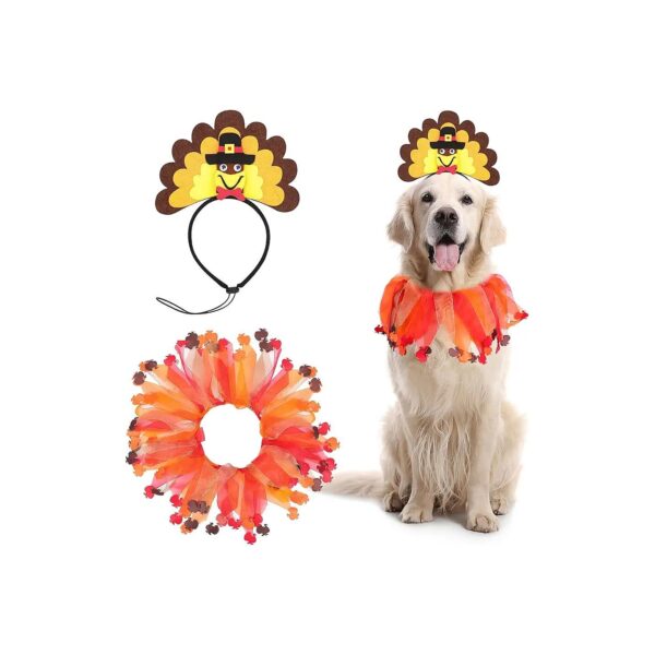 Classic Thanksgiving Turkey Costume for Dogs with Adjustable Headband and Collar