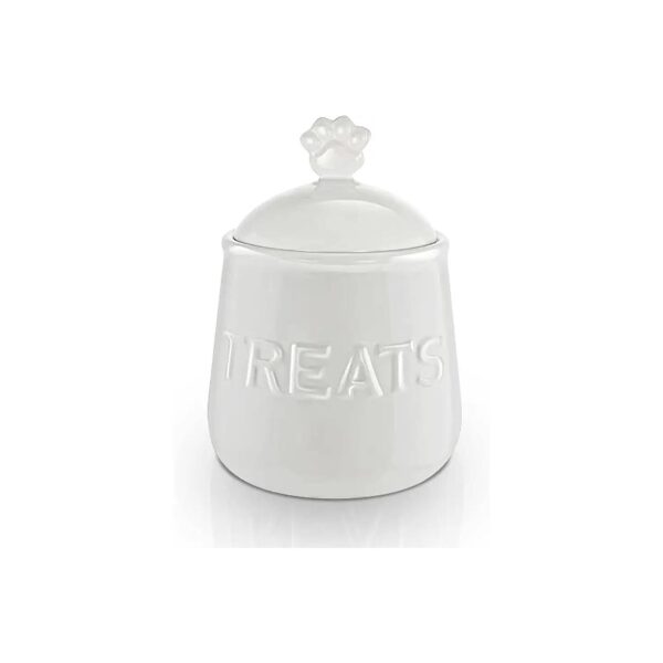 Classic White Ceramic Dog Food Container with Lid for Pet Treats and Snacks