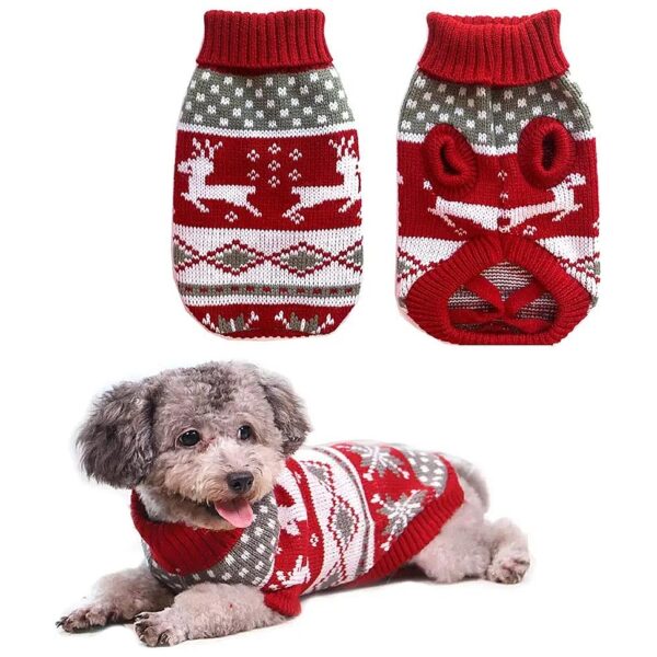 Classic Winter Woven Reindeer Snowflake Pet Sweater for Cats and Dogs in Large Size