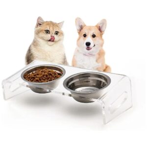 Clear Acrylic Elevated Food and Water Bowls Stand for Cats and Small Dogs