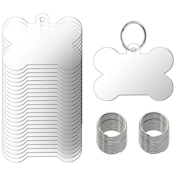 Clear Bone Shape Acrylic Dog ID Keychain Blanks with Key Rings for Personalized Pet Tags