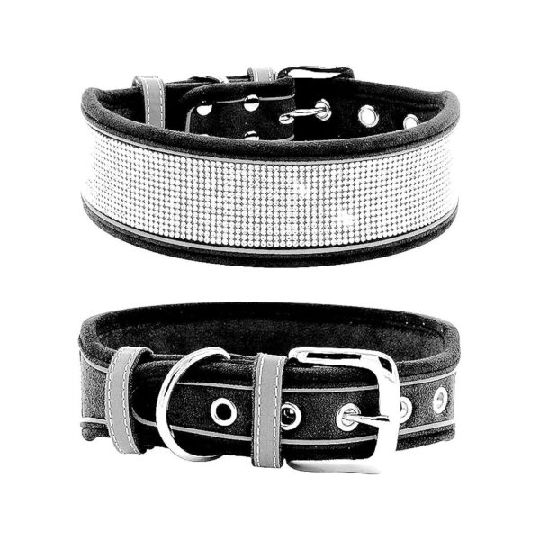 Clear Rhinestone Dog Collar Soft Suede Reflective Large to Extra Large Dogs