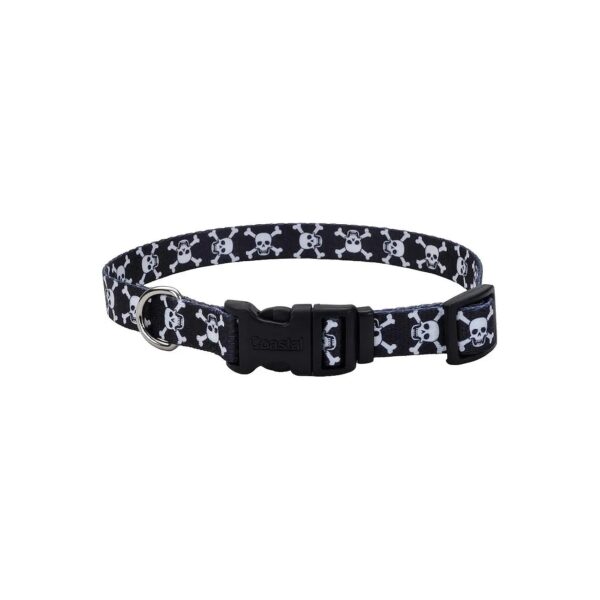 Coastal Pet Products Adjustable Dog Collar with Black Skull Design and Nylon Fabric