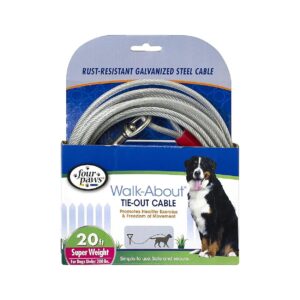 Coated Dog Tie-Out Cable, 20-Foot, for Large Dogs