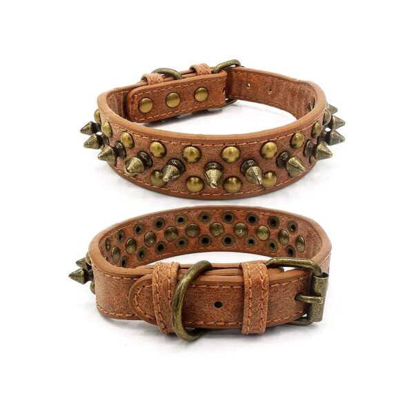 Coffee PU Leather Pet Collars for Cats Puppy Dogs with Mushroom Rivets