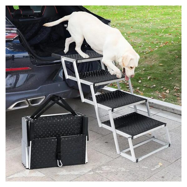 Collapsible Dog Stairs Ramp for Car and SUV Aluminum Pet Step Stairs for Large Dogs