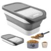 Collapsible Food Storage Bin with Locking Lids and Measuring Cup for Easy Food Storage