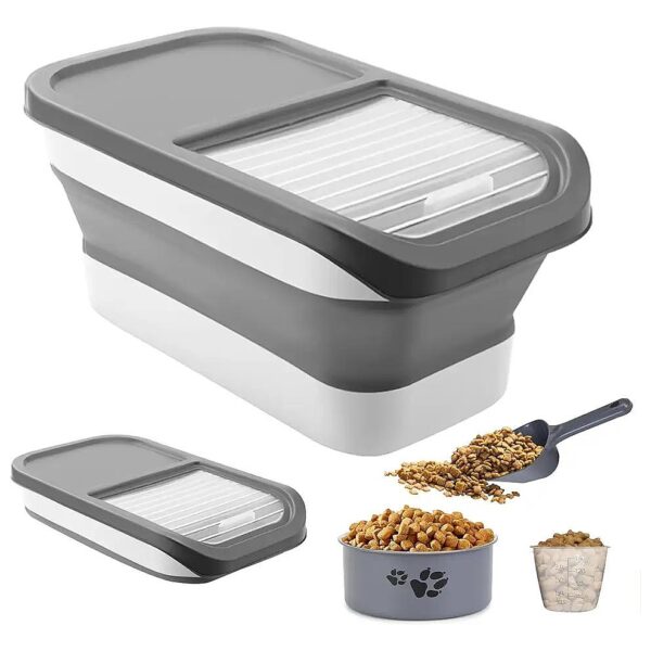 Collapsible Food Storage Bin with Locking Lids and Measuring Cup for Easy Food Storage