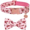 Colorful Christmas Dog Collar with Faux Suede Bowtie and Soft Cotton Construction