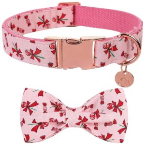 Colorful Christmas Dog Collar with Faux Suede Bowtie and Soft Cotton Construction