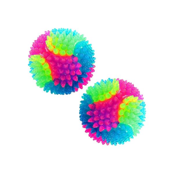 Colorful LED Flashing Dog Balls, 2 Pieces Pet Spiky Ball Toys for Cats and Small Dogs