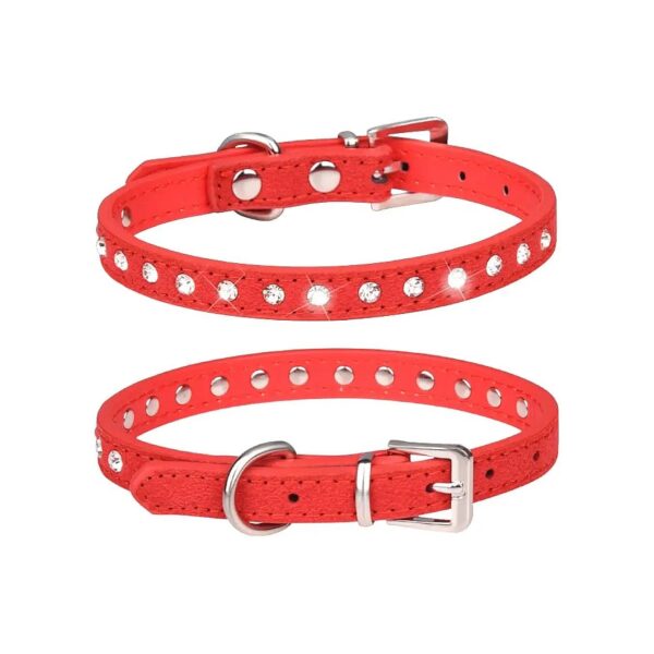 Colorful Red Crystal Bling Dog Collar with Adjustable Buckle for Small Pets