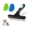 Combination Dog Brush and Undercoat Rake for Dematting, Deshedding, and Tangles Removing