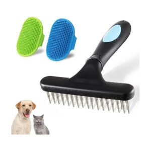 Combination Dog Brush and Undercoat Rake for Dematting, Deshedding, and Tangles Removing