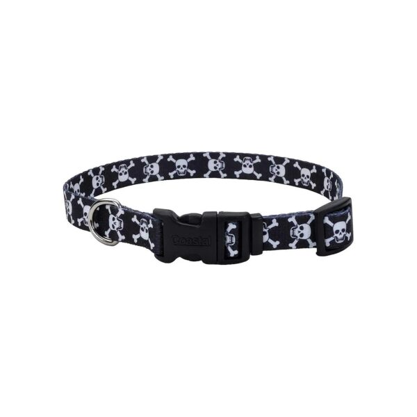 Comfortable Adjustable Black Skulls Patterned Dog Collar for Small to Large Dogs