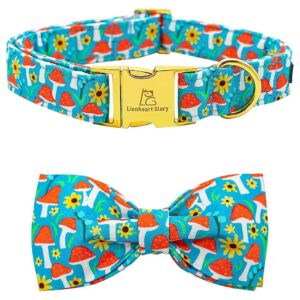 Comfortable Adjustable Cotton Blue Dog Collar with Handmade Bow Tie for Small Dogs