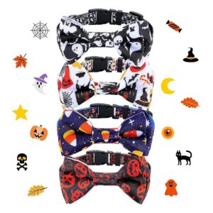 Comfortable Adjustable Halloween Dog and Cat Collars with Bow Tie Soft Nylon Pet Collars