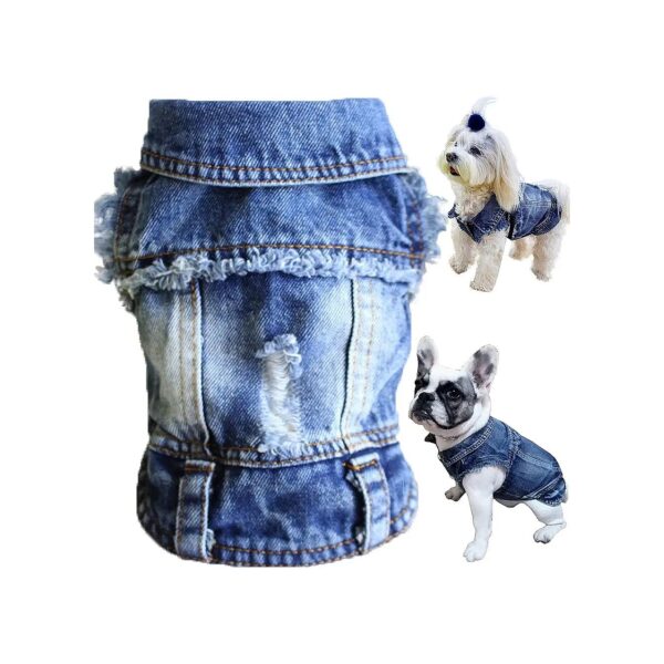 Comfortable Blue Denim Dog Jean Jacket with Lapel Vest for Small Dogs and Cats