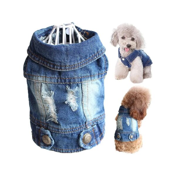 Comfortable Blue Dog Jean Jacket, XL, Chest 44cm, Classic Lapel Vests for Boys and Girls