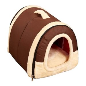 Comfortable Brown Dog House with Adjustable Cushion and Removable Mat for Versatility