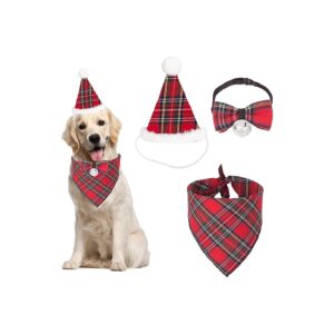 Comfortable Christmas Dog Bandana Hat Bow Tie Set for Large Pets