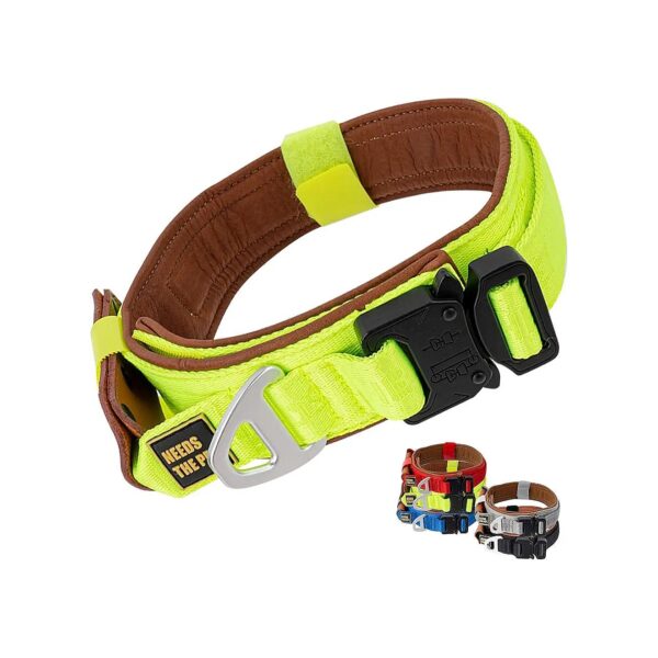 Comfortable Cowhide Padded Dog Collar with Metal Buckle for Big Size Dogs in Neon Yellow