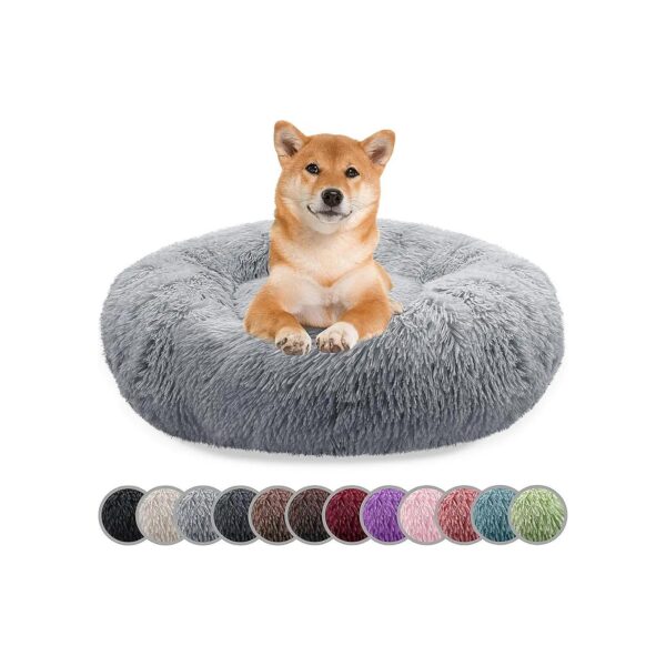 Comfortable Dog Bed for Medium Dogs, 32in, Light Grey, Faux Fur & Polyester