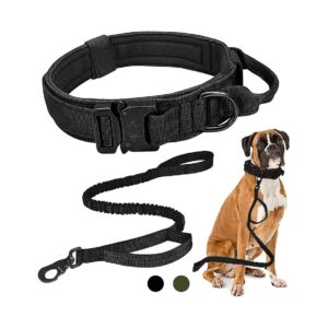 Comfortable Dog Collar and Leash Set with Cotton Padding and Metal Buckle Black