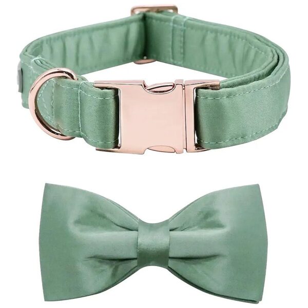 Comfortable Dog Collar with Detachable Bow Tie for Medium Green Dogs