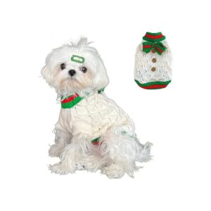 Comfortable Fit Knitwear Dog Sweater Dress with Bow Tie for X-Large Dogs Winter Holiday