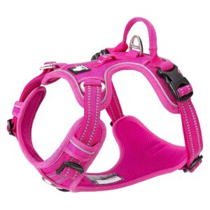 Comfortable Fuchsia Dog Harness Vest with Reflective Stripes and Quick Release Buckle