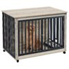 Comfortable Grey Dog Crate Furniture with Wheels and Double Doors for Large Indoor Dogs