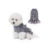 Comfortable Grey Knitted Dog Sweater Dress with Cute Bowtie Neck for Small Breed Dogs