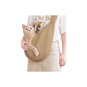 Comfortable Khaki Canvas Small Dog Cat Sling Purse for Pet Travel and Storage