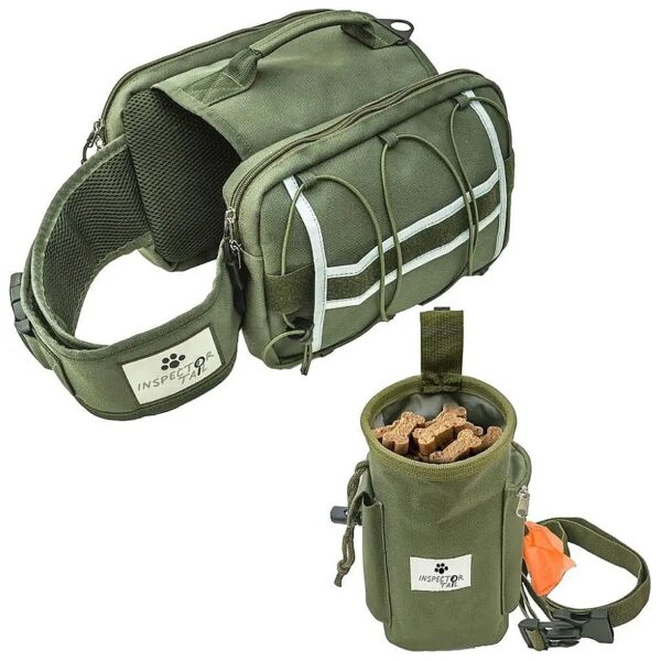 Comfortable Khaki Dog Backpack for Energetic Canines with Treat Bag and Reflective Strips