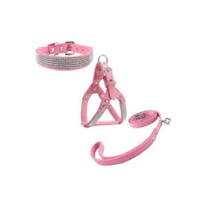 Comfortable Microfiber Dog Collar and Harness Leash Set Pink XS with Adjustable Fit