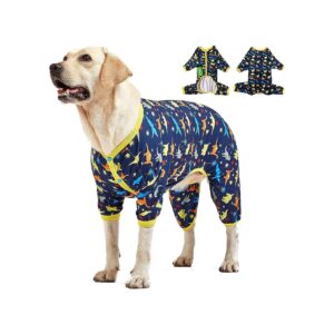 Comfortable Navy Blue Dinosaur Print Dog Pajamas for Large Dogs XL Size