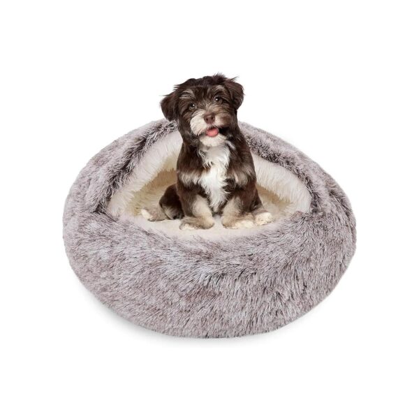 Comfortable Pet Bed with Hooded Cover and Soft Faux Fur Cover for Pet's Ultimate Comfort