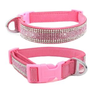 Comfortable Pink Adjustable Crystal Pet Collar with Buckle Closure for Small Medium Dogs