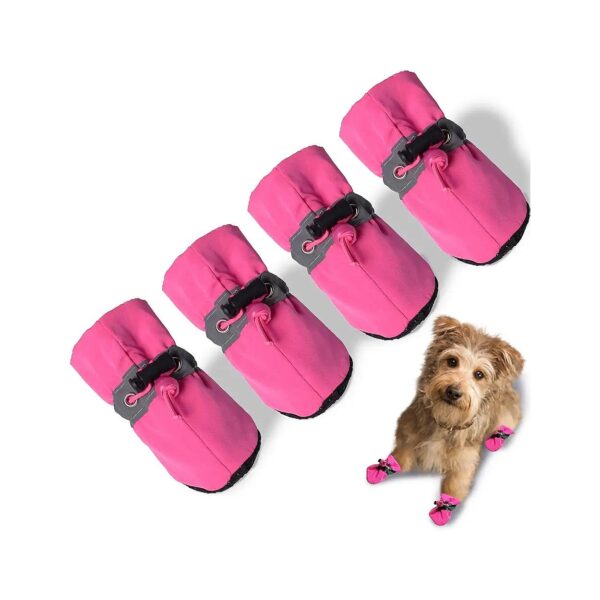 Comfortable Pink Dog Boots with Fleece Lining and Anti-Slip Sole for Small to Medium Dogs