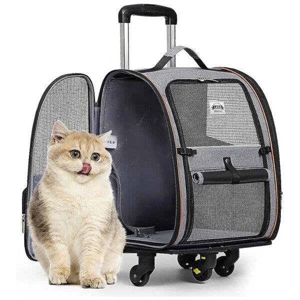 Comfortable Polyester Pet Backpack for Small Dogs and Medium Cats up to 18lbs with Wheels