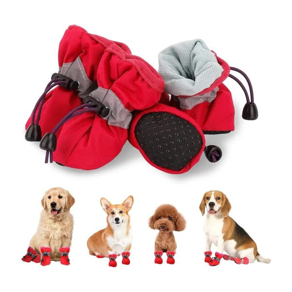 Comfortable Red Dog Boots with Reflective Straps for Small to Medium Dog Sizes