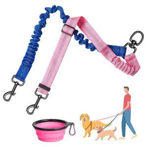 Comfortable Shock Absorbing Bungee Lead for Two Dogs with 360deg Swivel Coupler