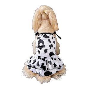 Comfortable Sleeveless Cow Print Dog Shirt Skirt for Small Medium Dogs White and Black