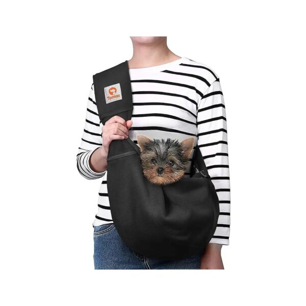 Comfortable Small Dog Sling Carrier with Adjustable Strap Zip Pocket Black for Puppies