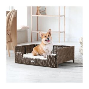 Comfortable Wicker Pet Bed with Cushion for Dogs and Cats of All Sizes