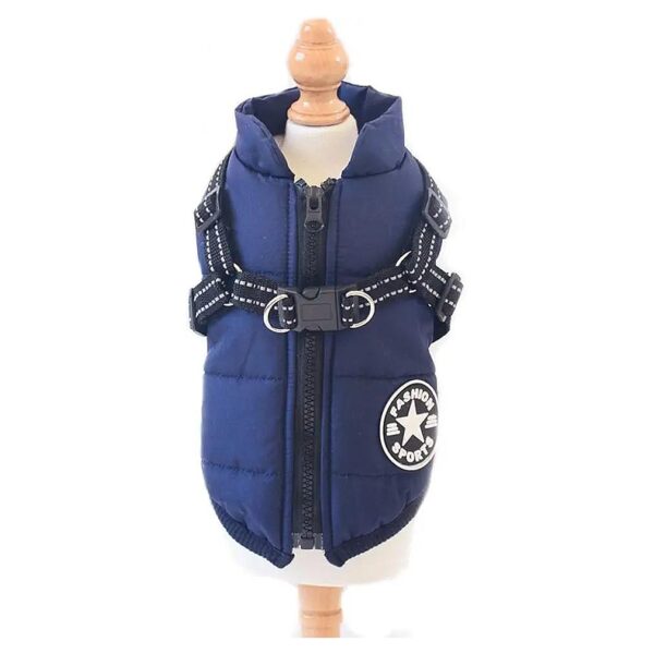 Comfortable Winter Dog Jacket with Zipper Front and Traction Belt for Small Medium Dogs