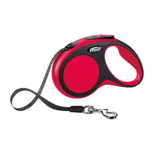 Comfortable X-Small Automatic Leash with Red Leather Tape and Soft Brake